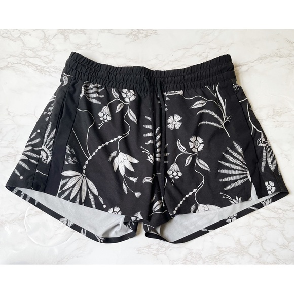 Athleta Baja Printed Shorts Black Wildflower Drawstring Unlined 2 - Picture 2 of 3